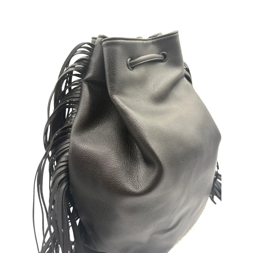 Victoria's Secret Bucket Bag Womens Large Black Excellent Fringe Drawstring‎
